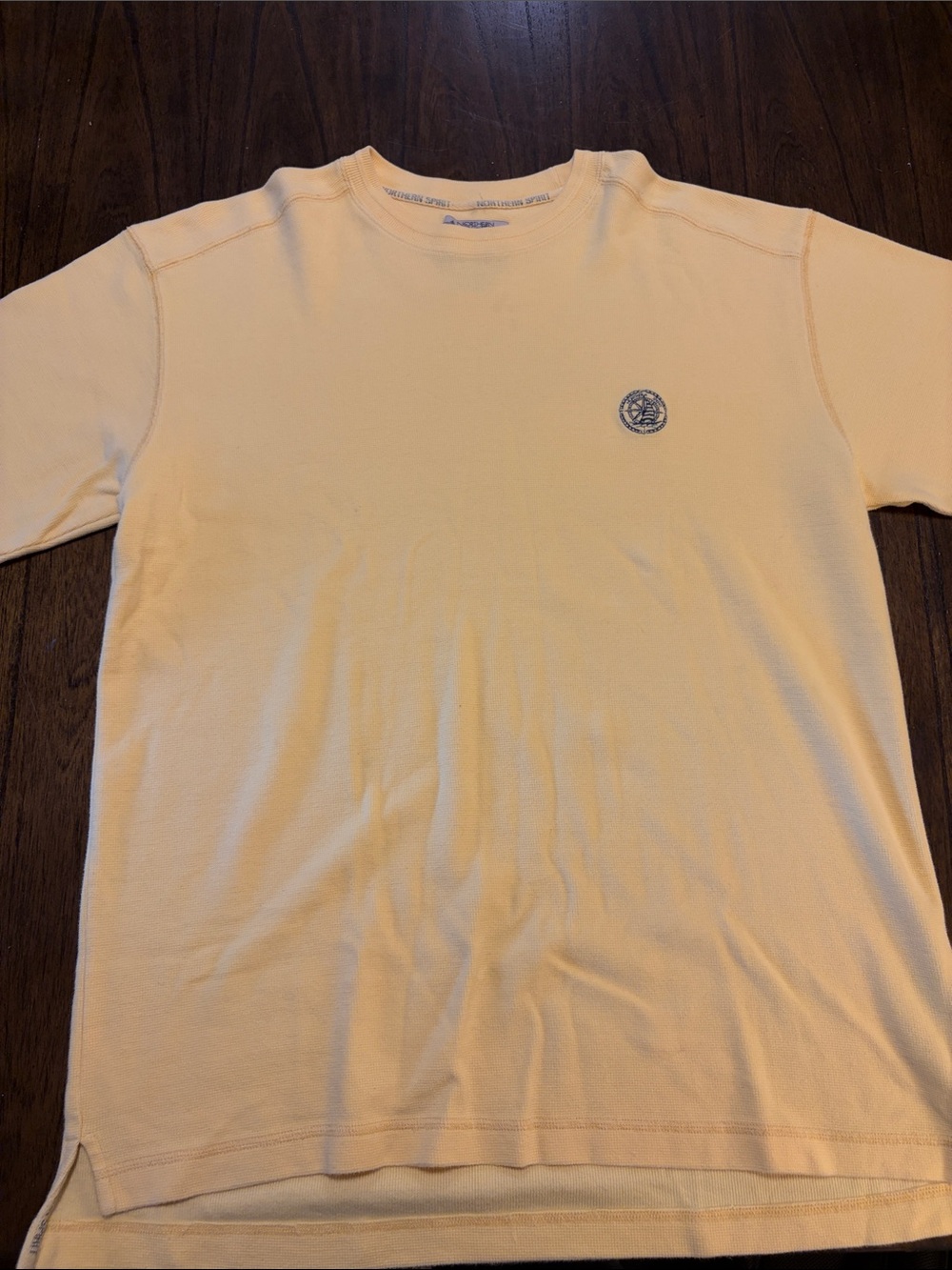 Men's Short Sleeve Crewneck Tee in Pale Yellow with Chest Logo - Picture 4 of 4
